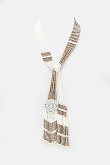 White Finish White & Brown Crystal Layered Necklace