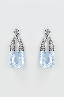 Black Rhodium Finish Blue Crystal Dangler Earrings