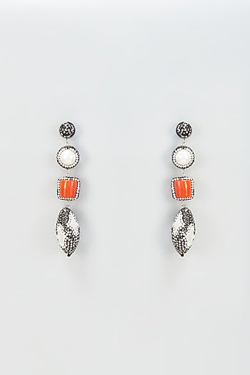 Black Rhodium Finish Beaded Dangler Earrings