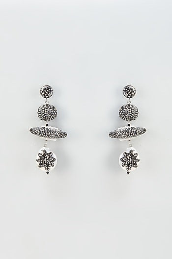 Black Rhodium Finish Beaded Dangler Earrings