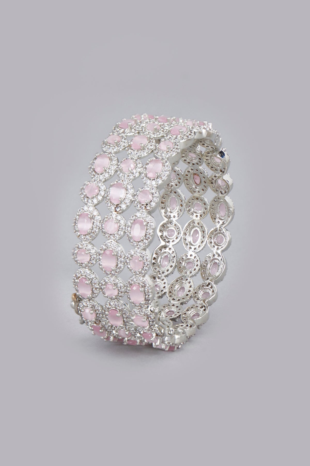 White Finish Pink Stones & Zircons Bracelet