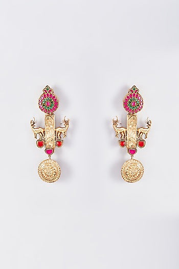 Gold Finish Animal Dangler Earrings