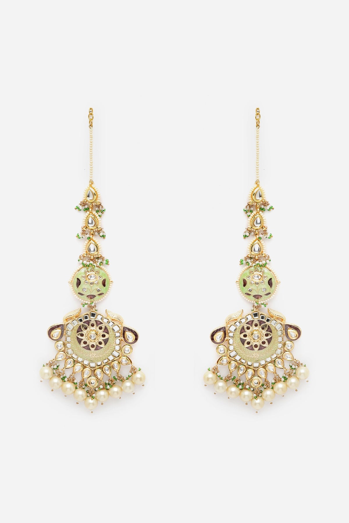 Gold Finish Kundan Polki & Pearl Dangler Earrings