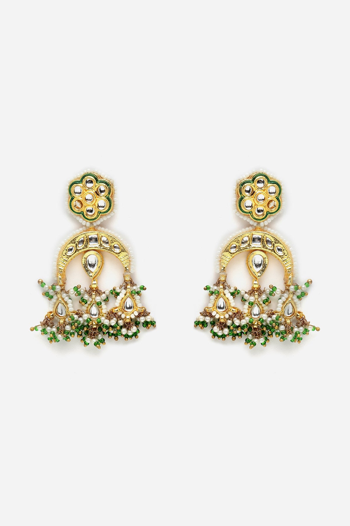 Gold Finish Kundan Polki & Pearl Dangler Earrings