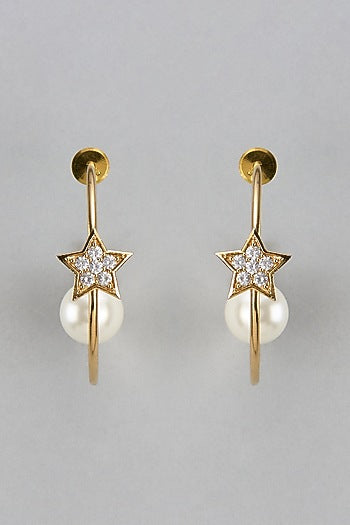 Gold Finish Zircon & Pearl Dangler Earrings