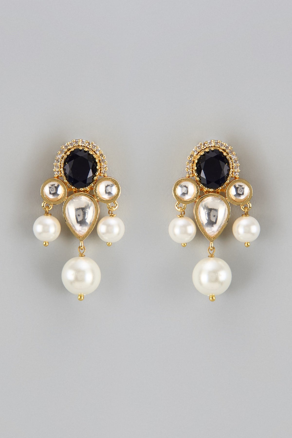 Gold Finish Kundan Polki & Pearl Dangler Earrings