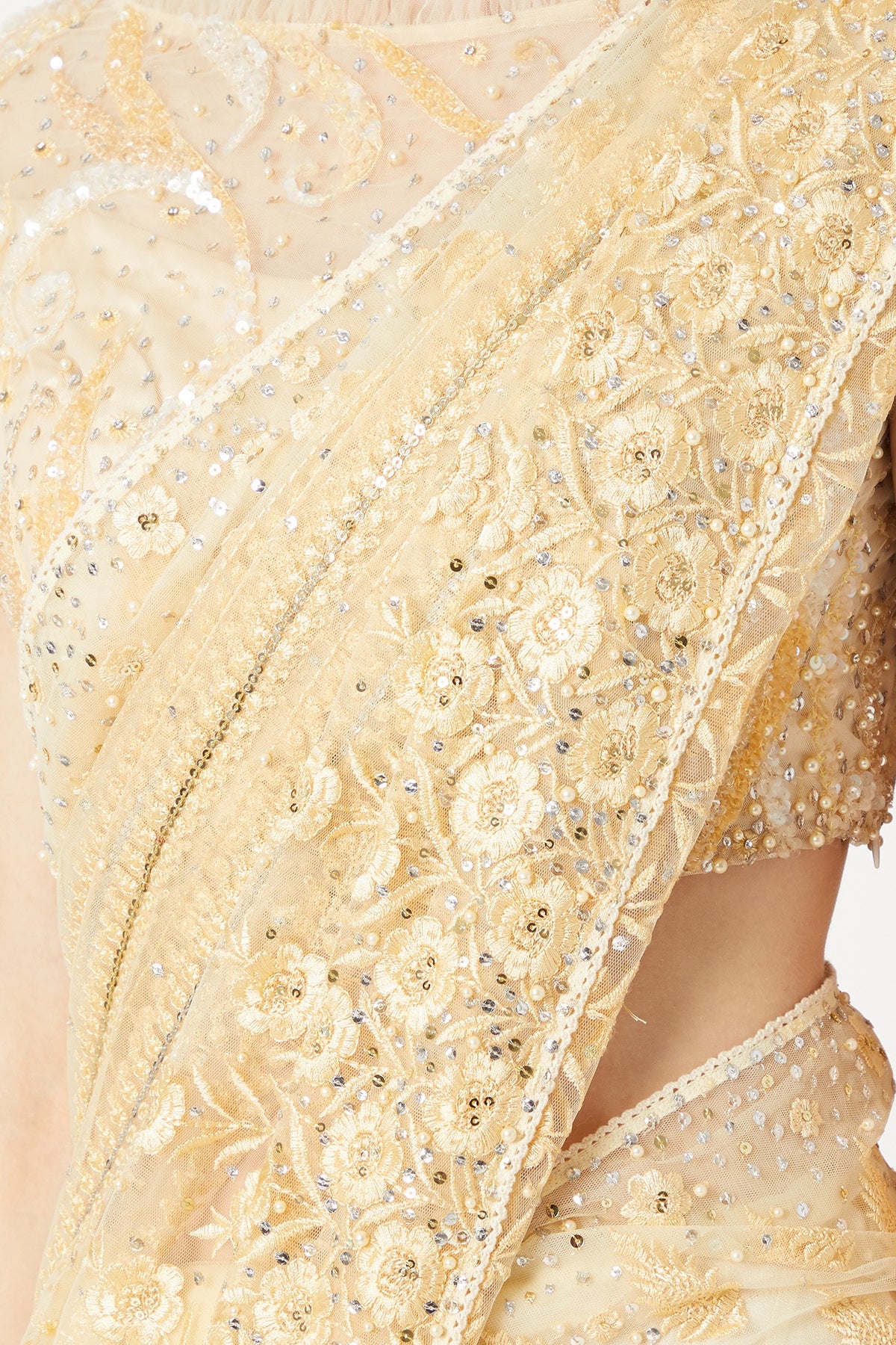 Golden Fringed & Embroidered Saree Set