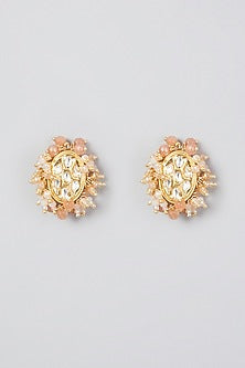 Gold Finish Peach Stone Earrings
