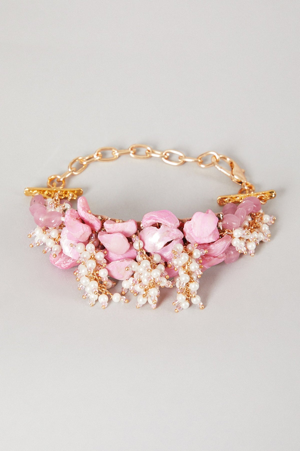 Gold Finish Shell Pearls Choker Necklace Set