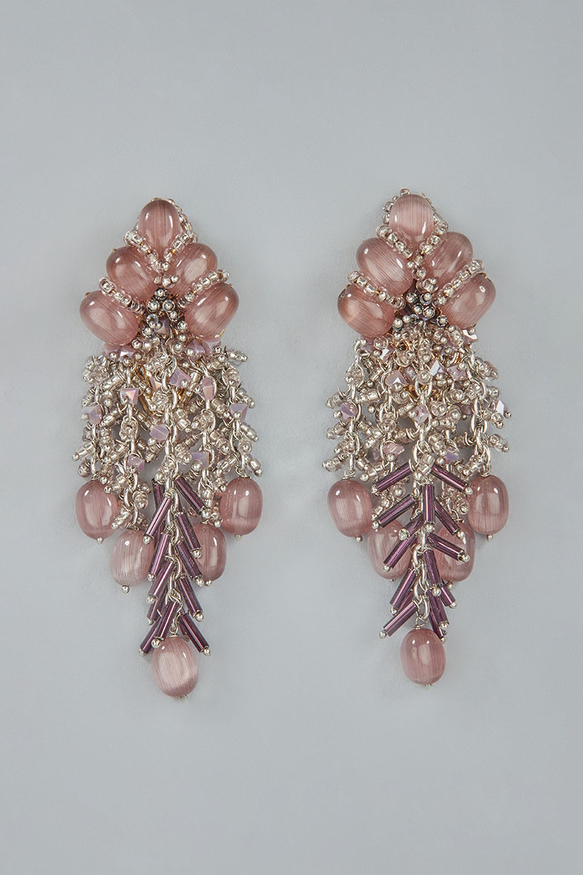 Gold Finish Rose Quartz Dangler Earrings