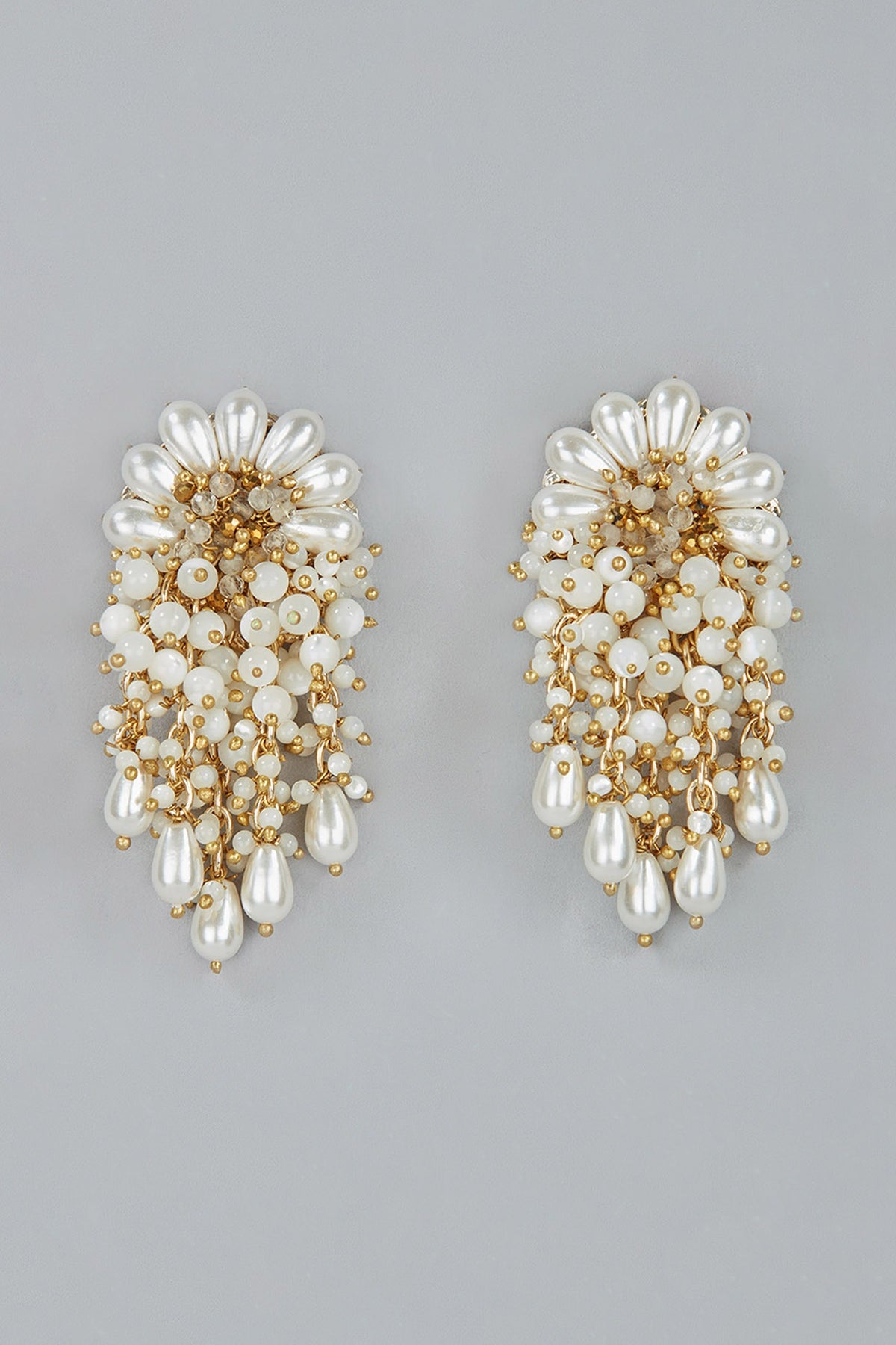 Gold Finish Pearl Stud Earrings