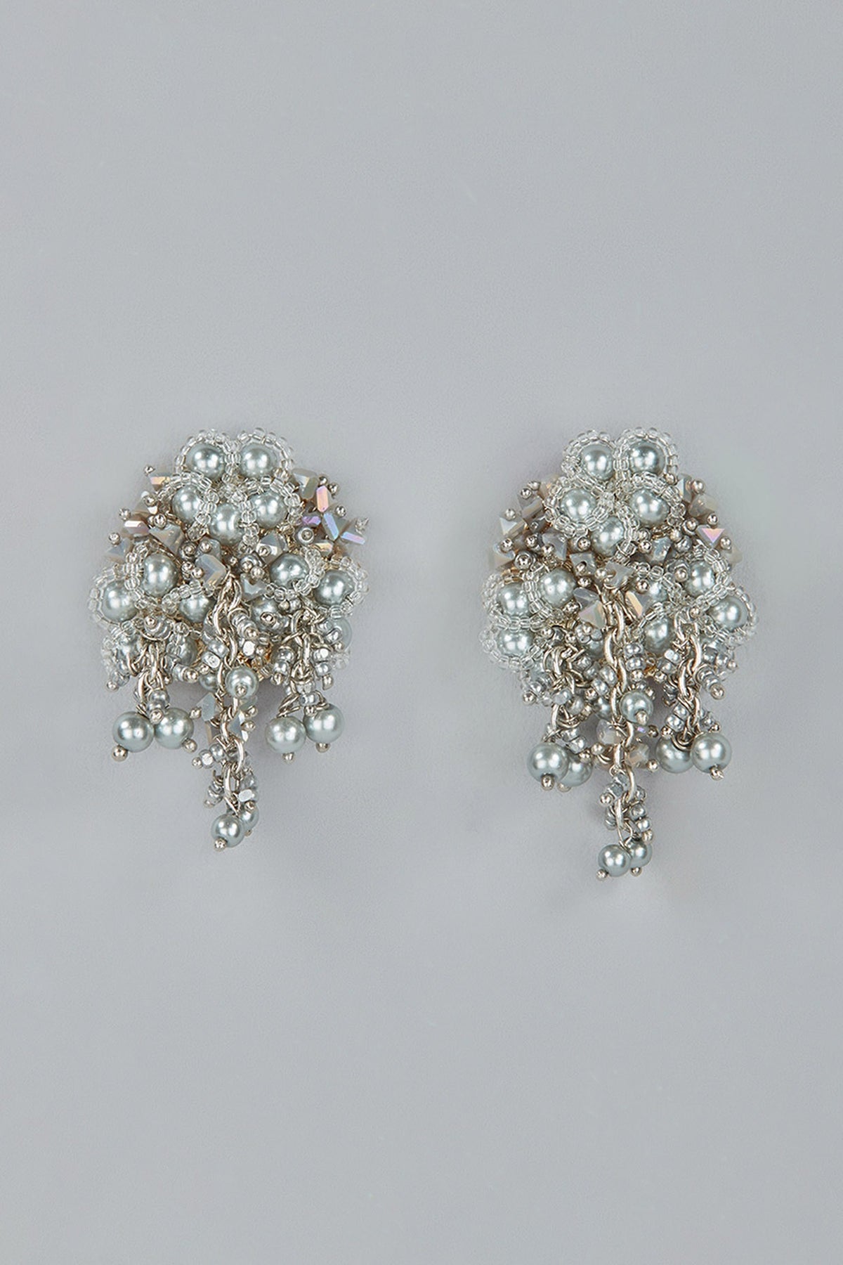 Silver Finish Agate Stud Earrings
