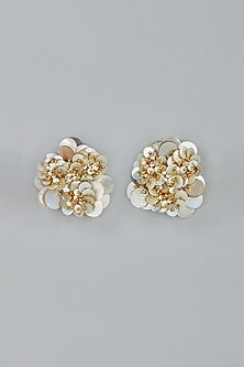 Gold Finish Shell Pearl Stud Earrings