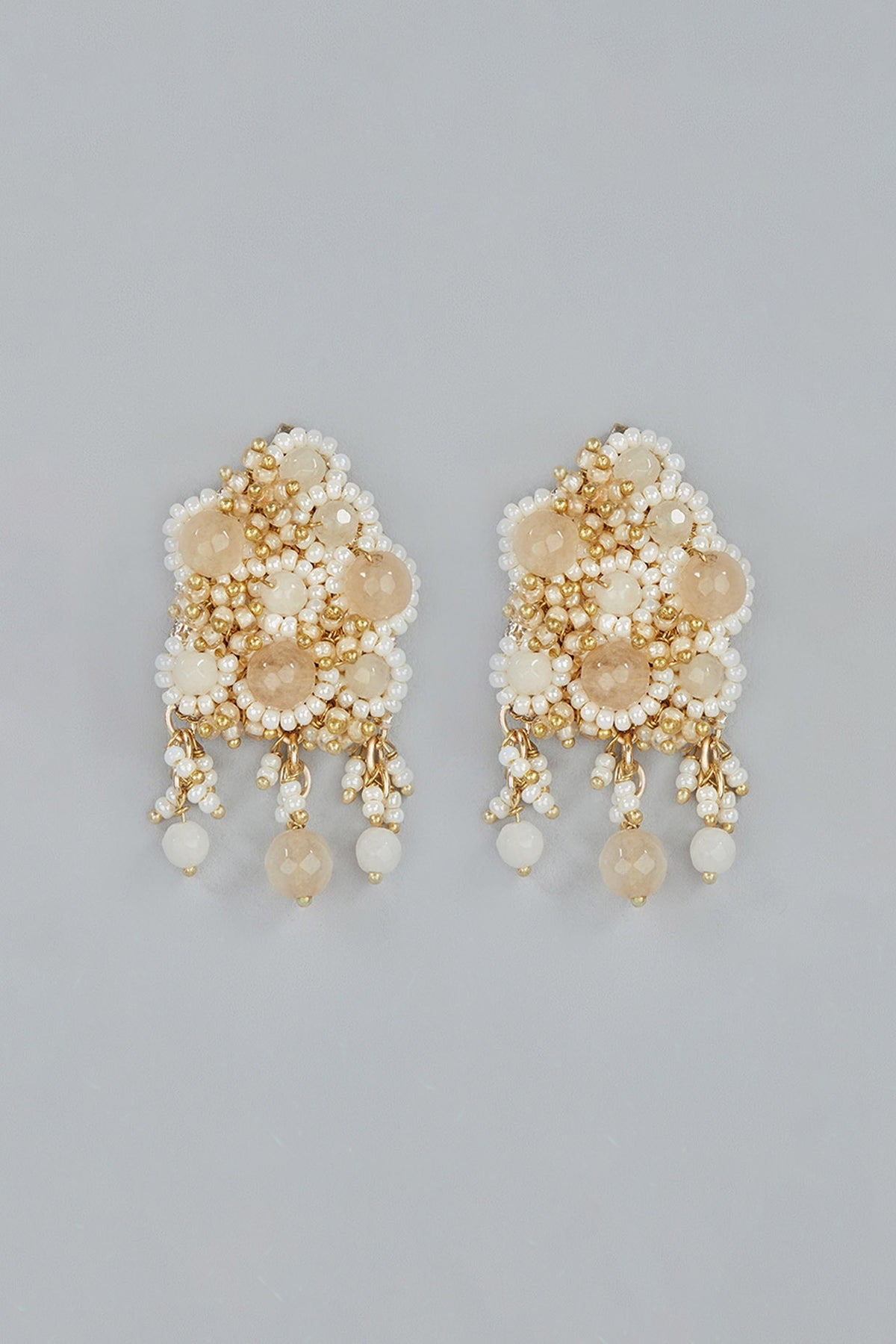 Gold Finish Agate Stud Earrings