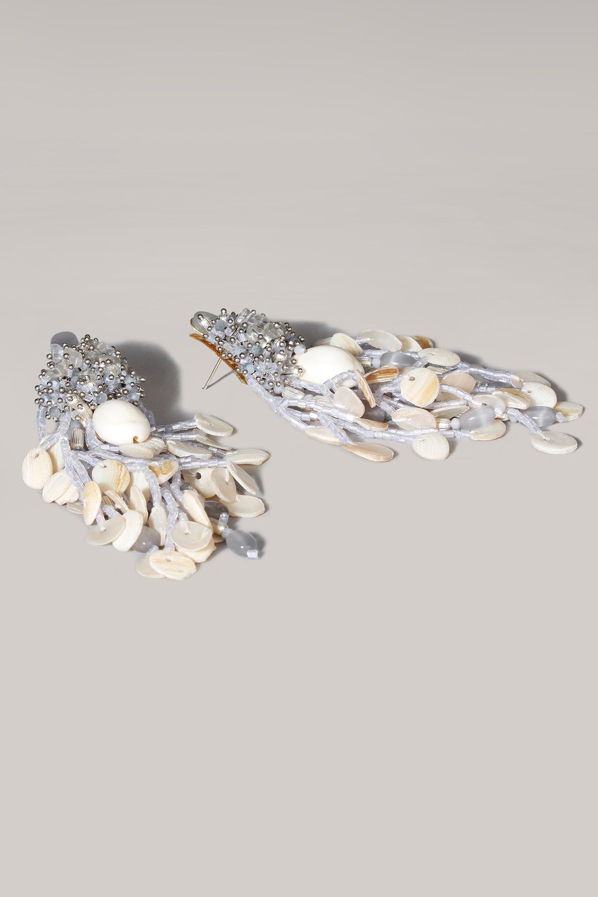 Gold Finish Cream Tasseled Dangler Earrings