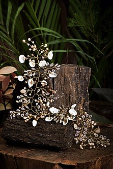 Gold Finish Peach Shell Beaded Hair Chain