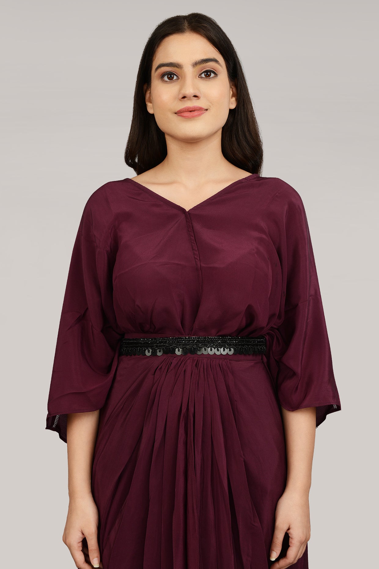 Gold Finish Pearl Embroidered Black Waist Belt