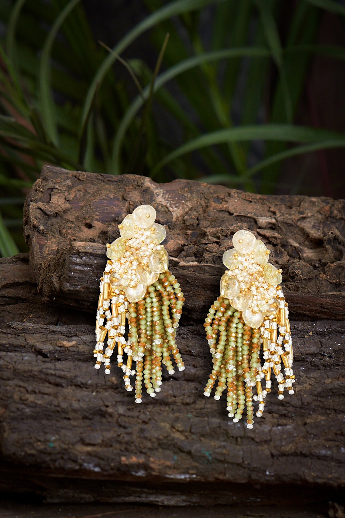 Gold Finish Olive Pearl Dangler Earrings