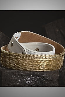 Gold Finish Pearl Embroidered Gold Waist Belt
