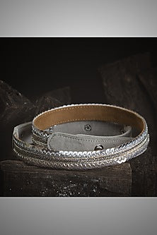 Gold Finish Sequins Embroidered Gold & White Waist Belt