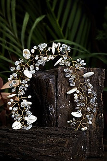 Gold Finish Handcrafted Lilac Hair Chain