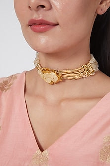 Gold Finish Handcrafted Semi Precious Stone Choker Necklace