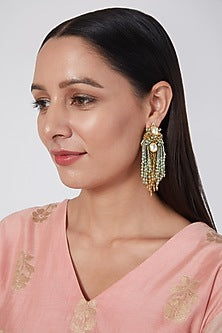 Gold Finish Handcrafted Kundan Polki Dangler Earrings