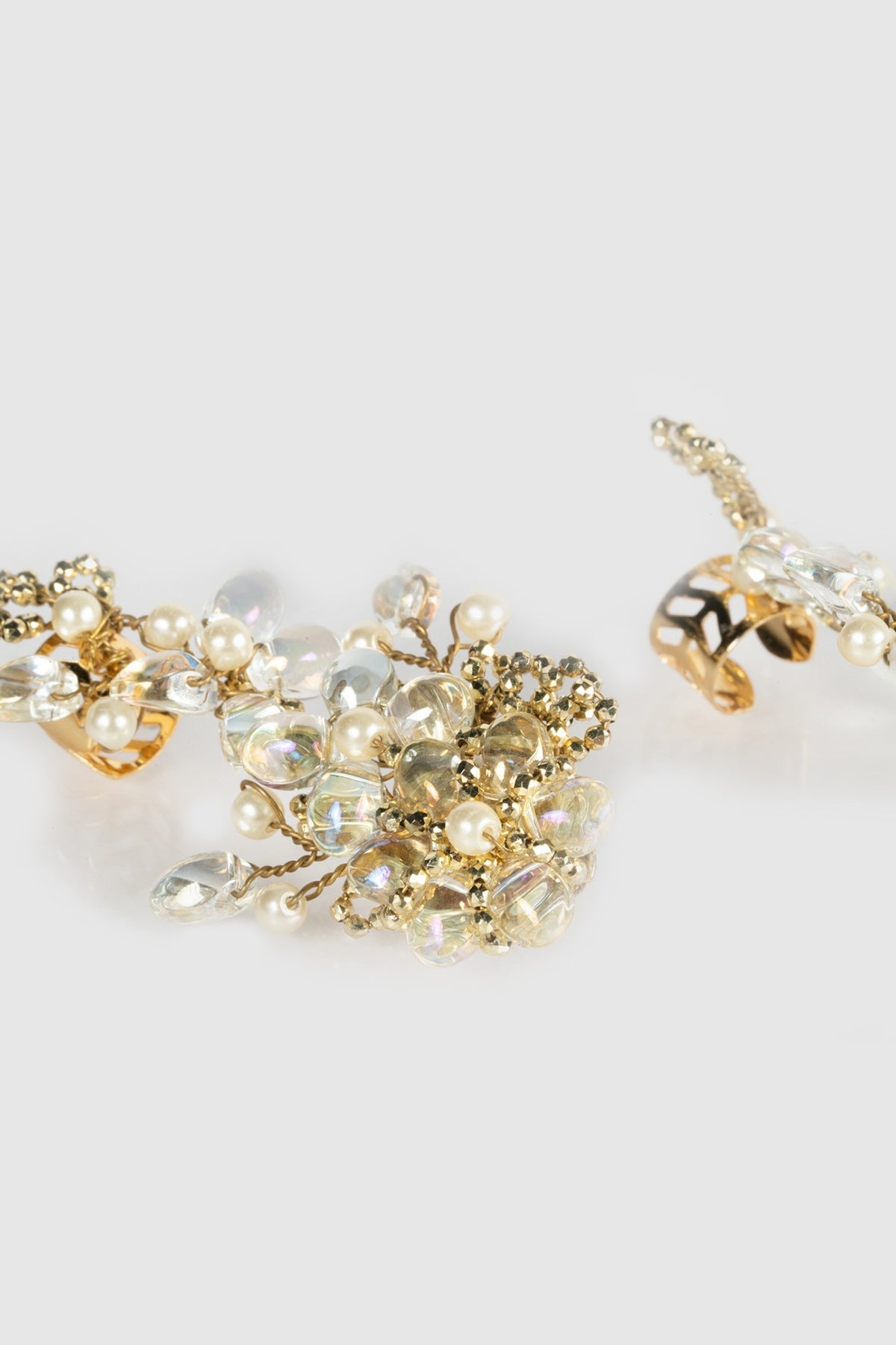 Gold Finish Synthetic Stone Floral Stud Earrings