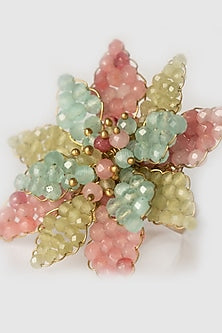Gold Finish Multi-Colored Beaded Floral Ring
