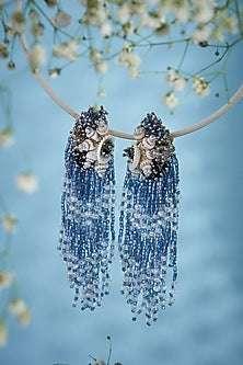 Silver Finish Blue Synthetic Stone Tassel Earrings