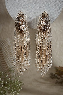 Silver Finish Synthetic Stone Tassel Earrings