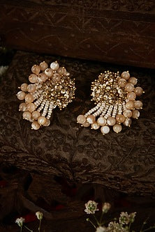 Gold Finish Agate Stud Earrings
