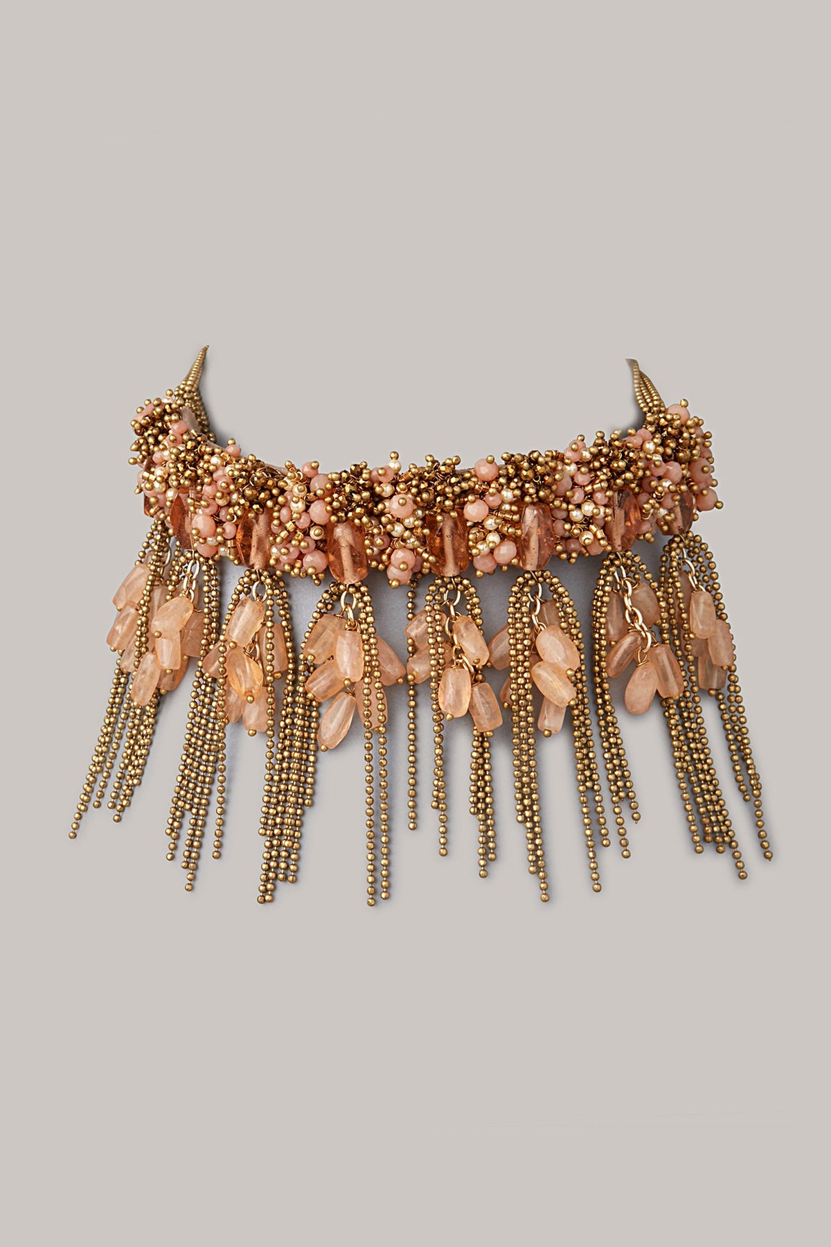 Gold Finish Stone & Pearl Choker Necklace