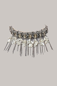 Silver Finish Black & Silver Stone Choker Necklace
