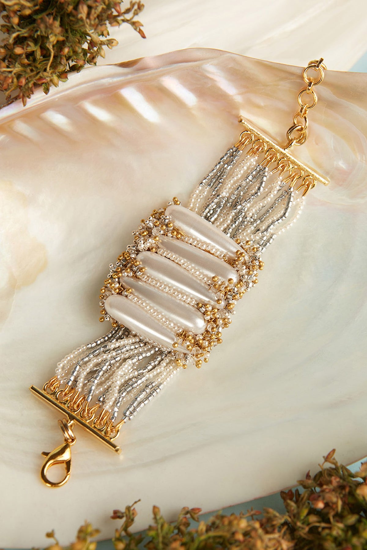 Gold Finish Shell Pearl Bracelet