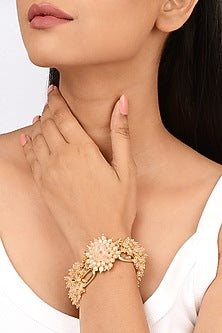 Gold Finish Crystal Floral Bracelet