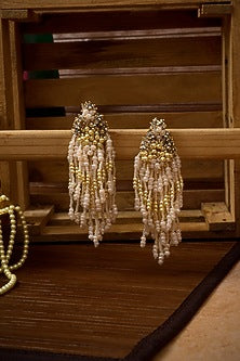 Gold Finish Peach & Beige Shell Pearl Handcrafted Dangler Earrings