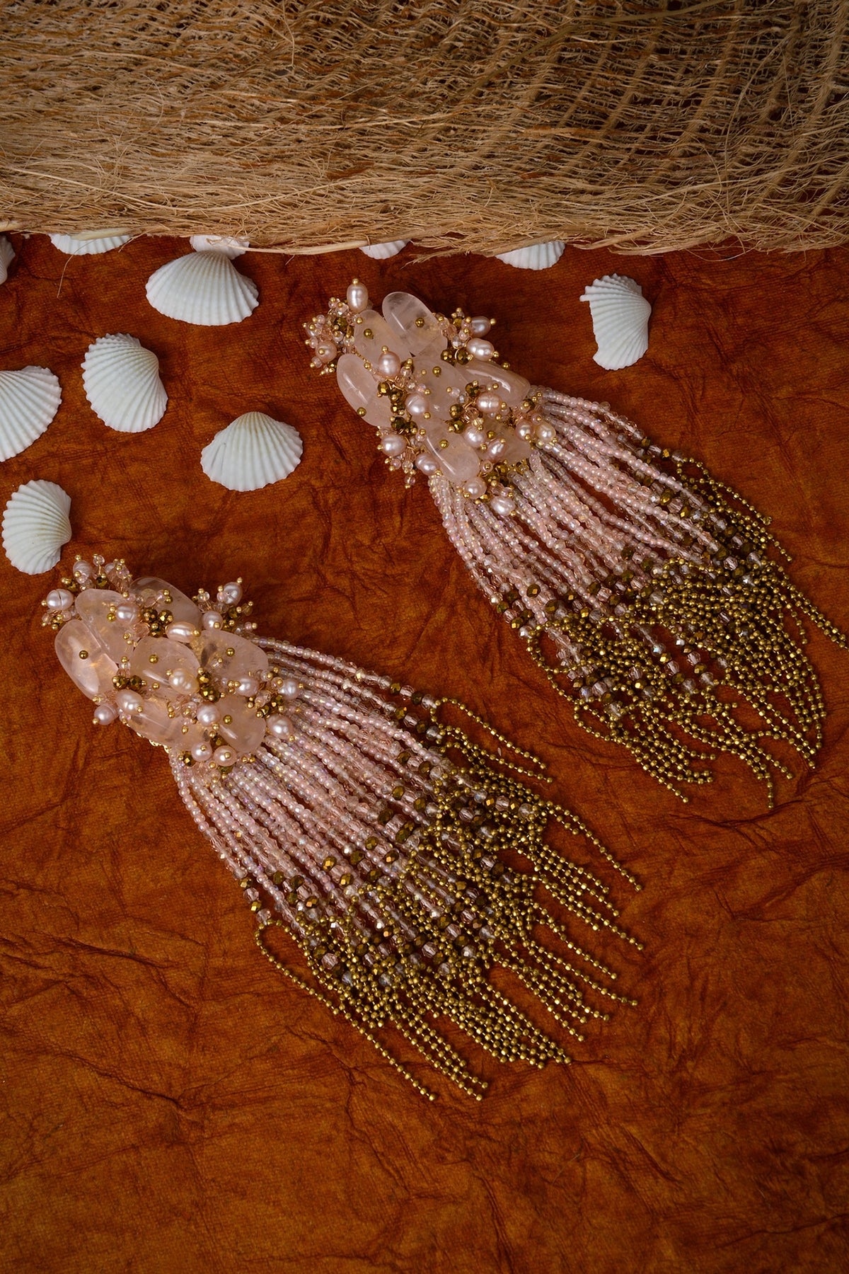 Gold Finish Crystal Pink Gemstone Dangler Earrings