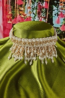 Gold Finish Pearls & Beads Choker Necklace