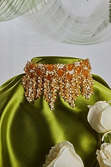 Gold Finish Semi-Precious Stones Choker Necklace