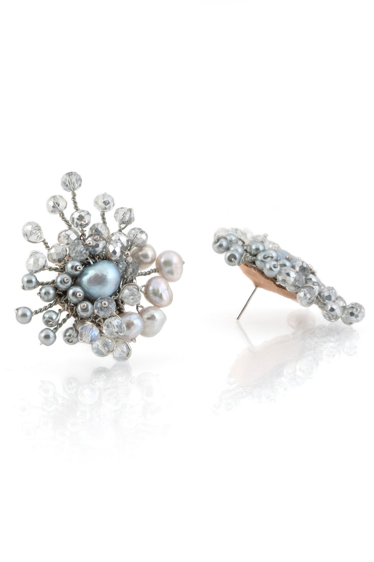 Gold Finish Pearl & Beaded Stud Earrings