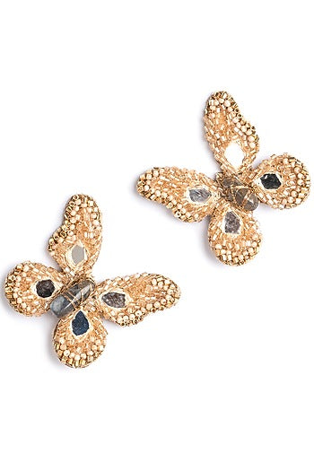 Rose Gold Glass Beaded & Metallic Thread Stud Earrings