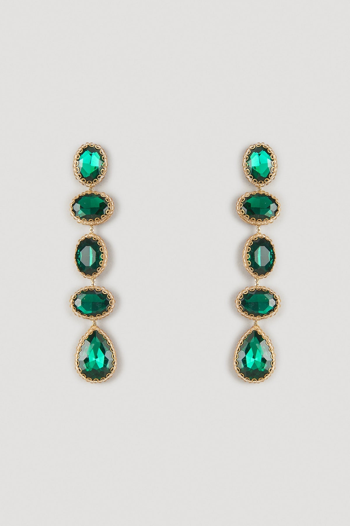 Green Glass Beaded & Metallic Thread Dangler Earrings