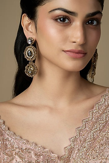 Two-Tone Finish Gunmetal Stone Dangler Earrings