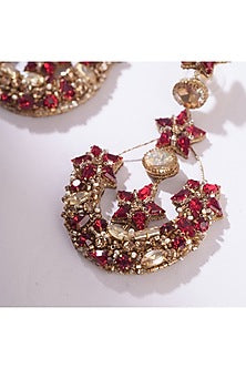 Gold Glass Beaded & Glass Crystal Dangler Earrings