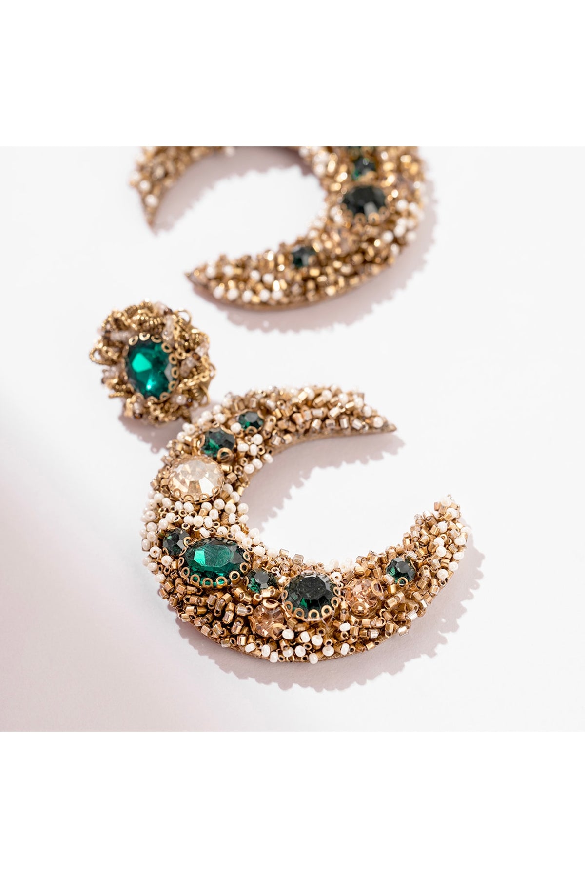 Green Glass Beaded & Glass Crystal Dangler Earrings