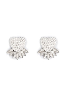 Silver Glass Beaded Handmade Heart Earrings