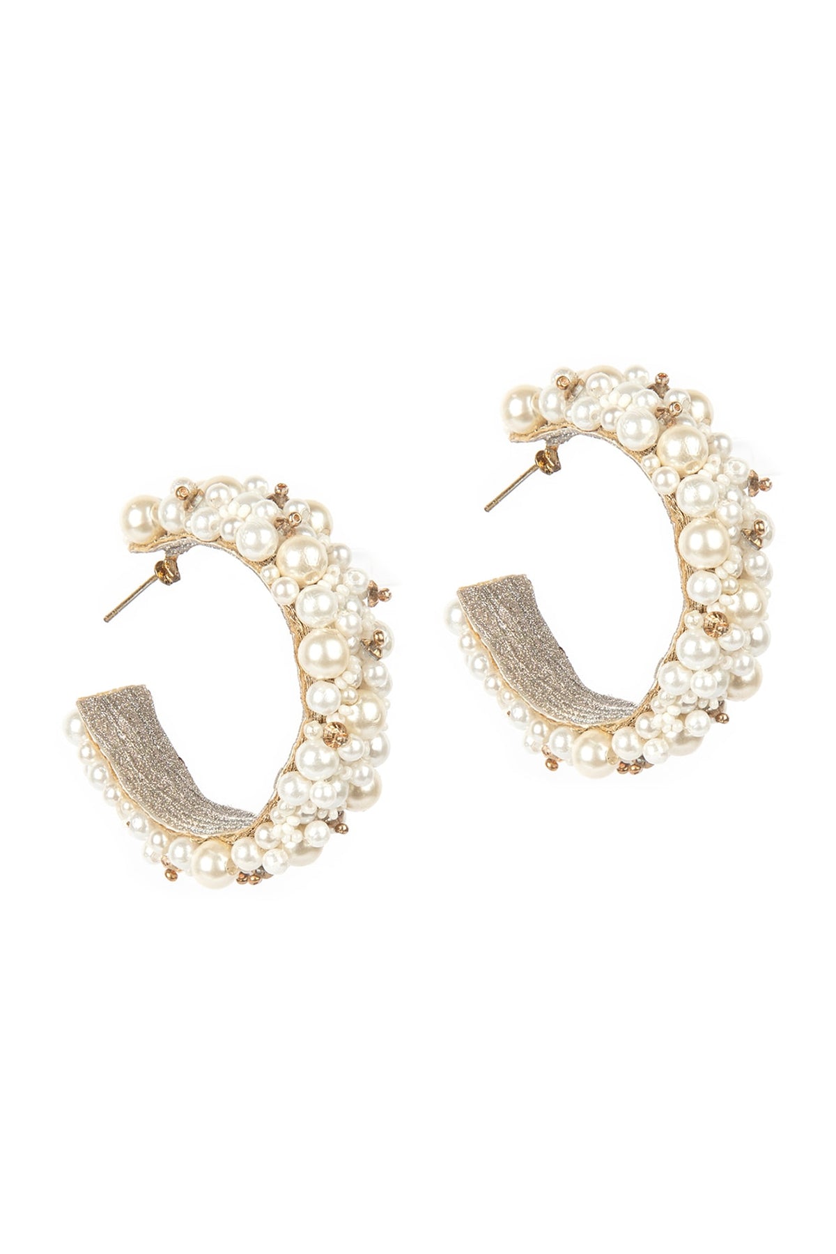 Gold Pearl & Glass Beaded Hoop Earrings