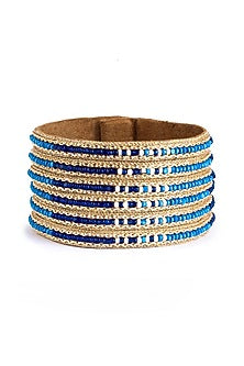 Blue Glass Bead & Scallop Embellished Cuff