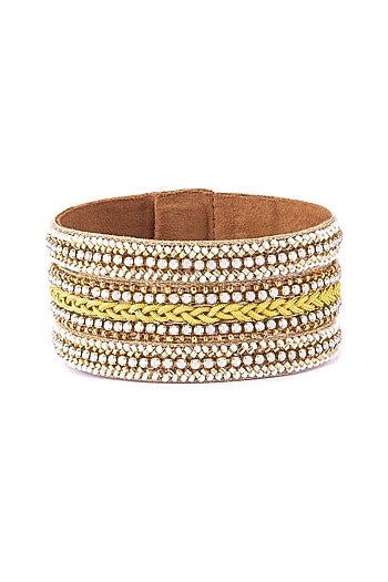 Gold Glass Beaded & Embellished Bracelet